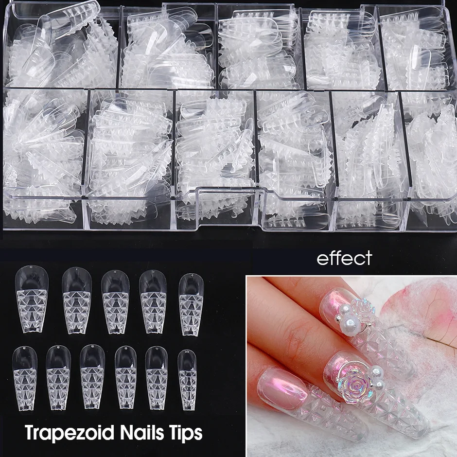 500pcs/set 3D Manicure Glass Fake Nails Set Nail Art Accessories 3shapes Press On Nails Professionals Nail Supplies