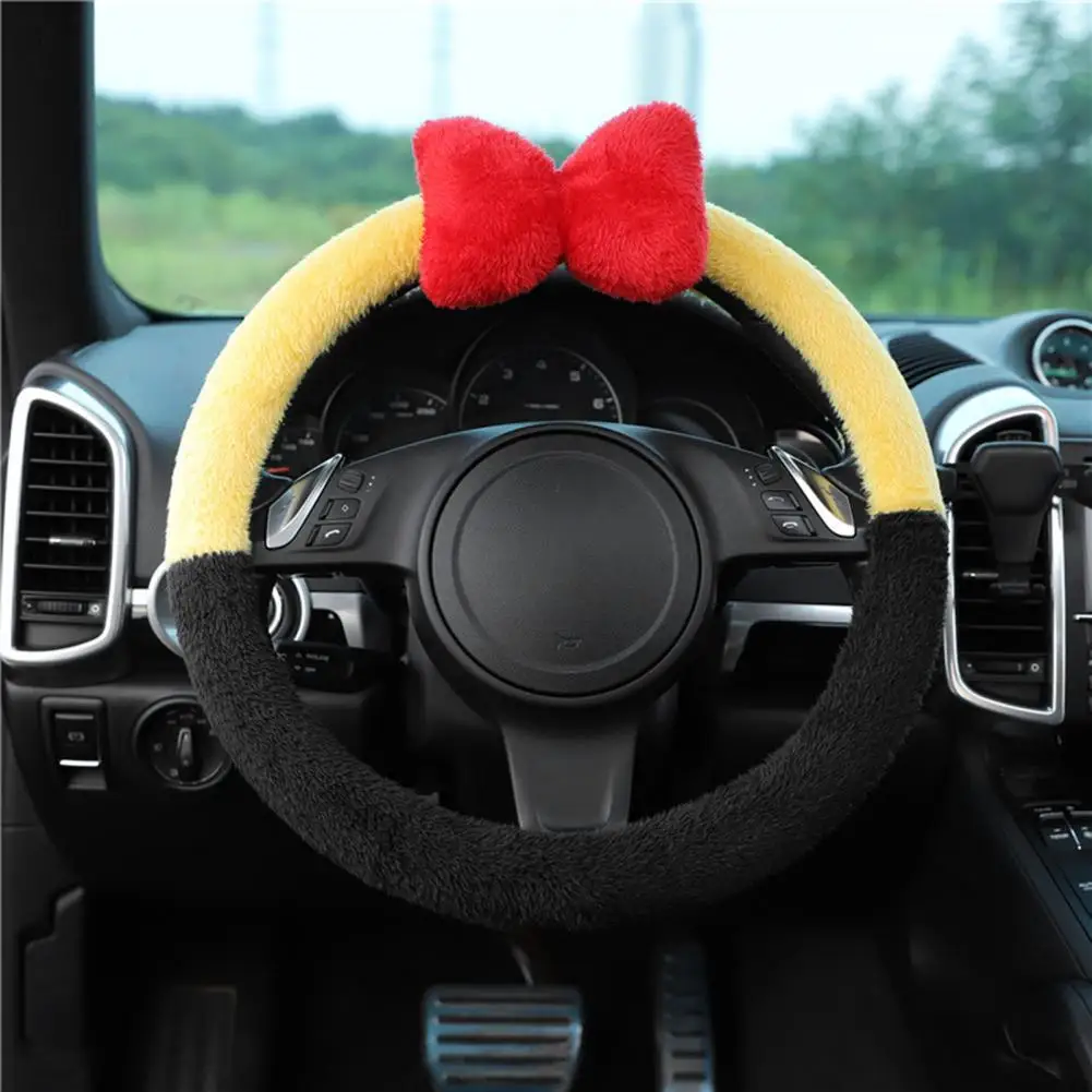 

Steering Wheel Protector Universal Warm Super Soft Bowknot Plush Car Steering Cover for Vehicle