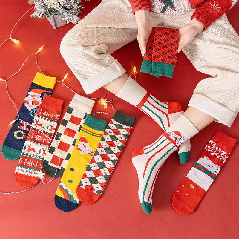 

4 пары/компл. носки рождественские с мультяшным рисунком, милые модные Носки с рисунком Санта-Клауса, оленя, Подарочная коробка, женские хлоп...