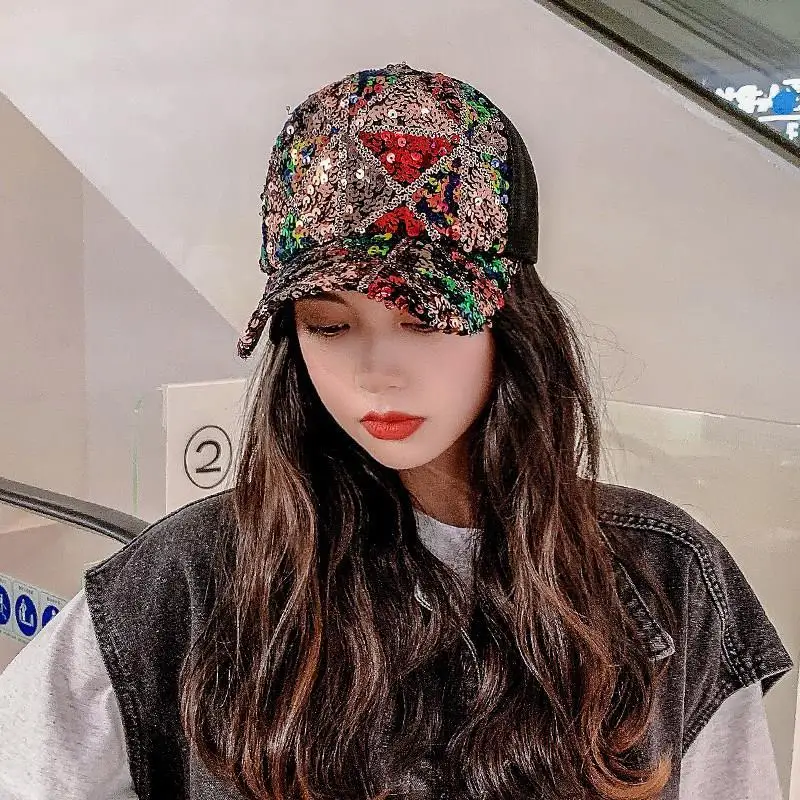 

Luxury Baseball Hat Heavy Duty Shiny Sequin Women Peaked Cap All-match Korean Breathable Summer Sunshade Hat 2022 New
