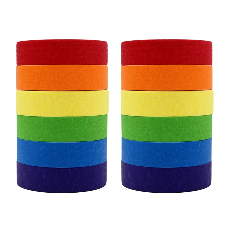 

12X Colored Masking Tape,Colored Painters Tape For Arts And Crafts, Labeling Or Coding - 6 Different Color Rolls