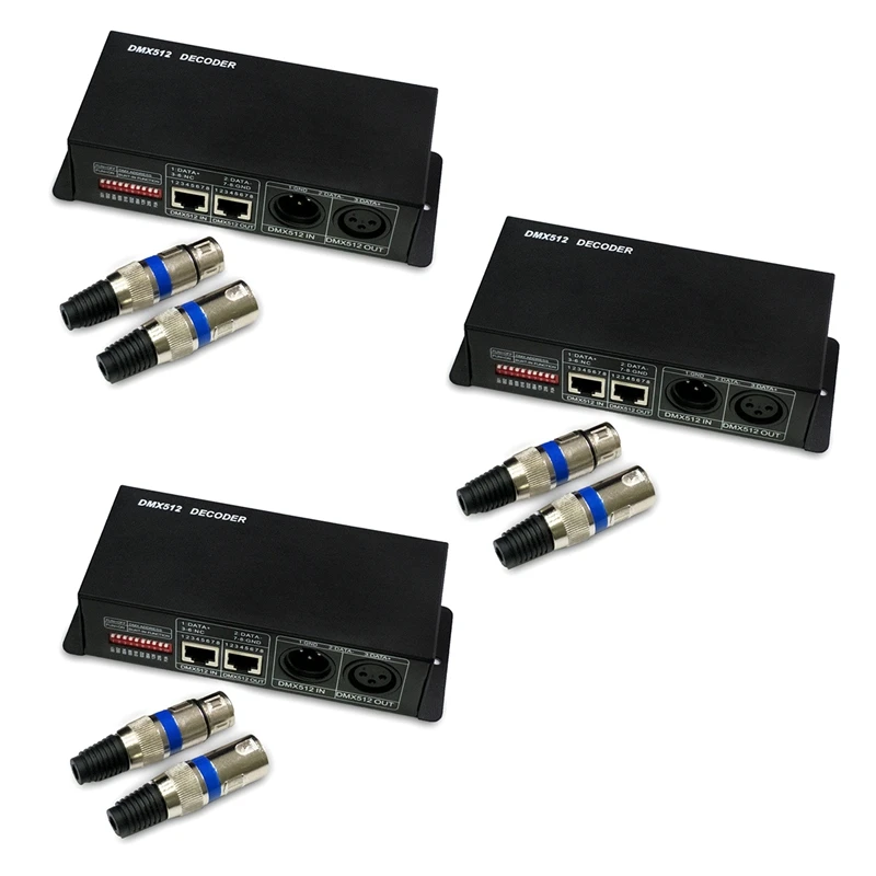 

3X 4CH DC12-24V RGBW DMX 512 Decoder LED Controller, RGB LED DMX512 Decoder 4 Channel x 8A for LED Strip Light,Black