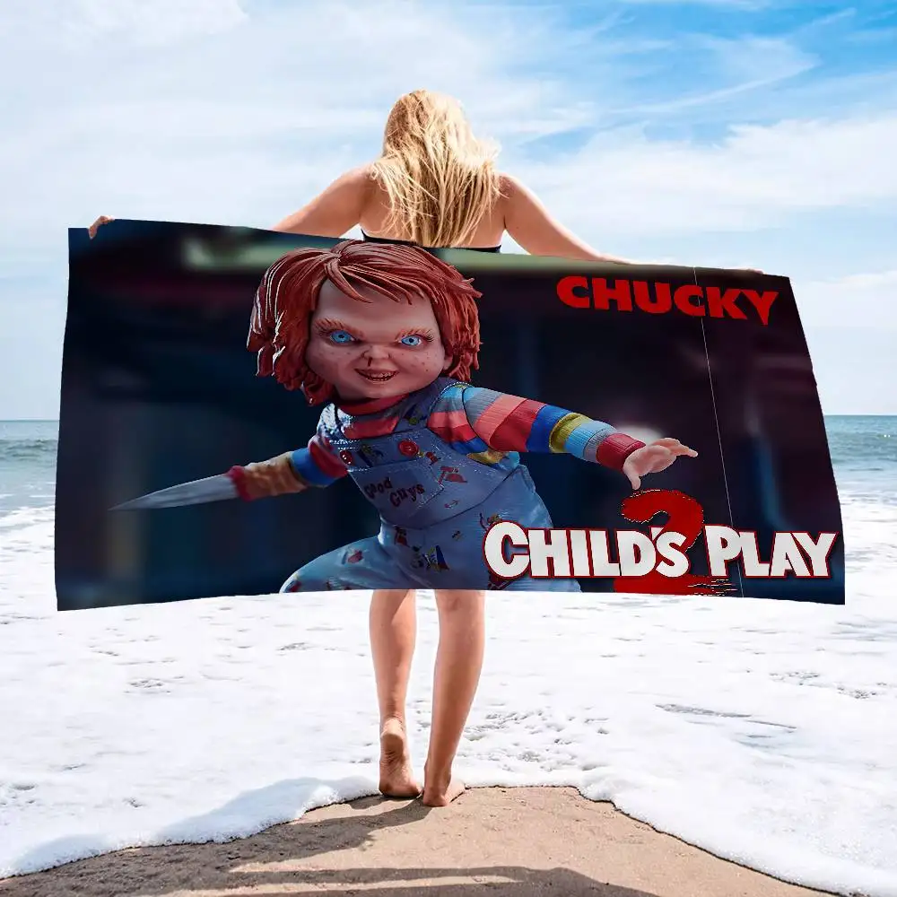 Фото Пляжное полотенце с принтом из фильма ужасов C-Child P-Play, красочные банные полотенца для девочек, из микрофибры, быстросохнущие, без песка, для пляжа, спа, спортзала, бассейна №1