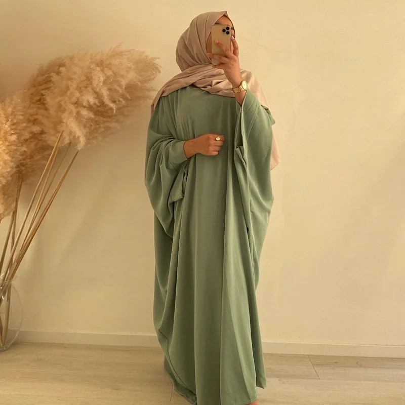 

Muslim Dubai Abaya One Piece Batwing Nida Prayer Hijab Dress Jilbab Kaftan Islamic Modest Robe African Dresses Women Ramadan