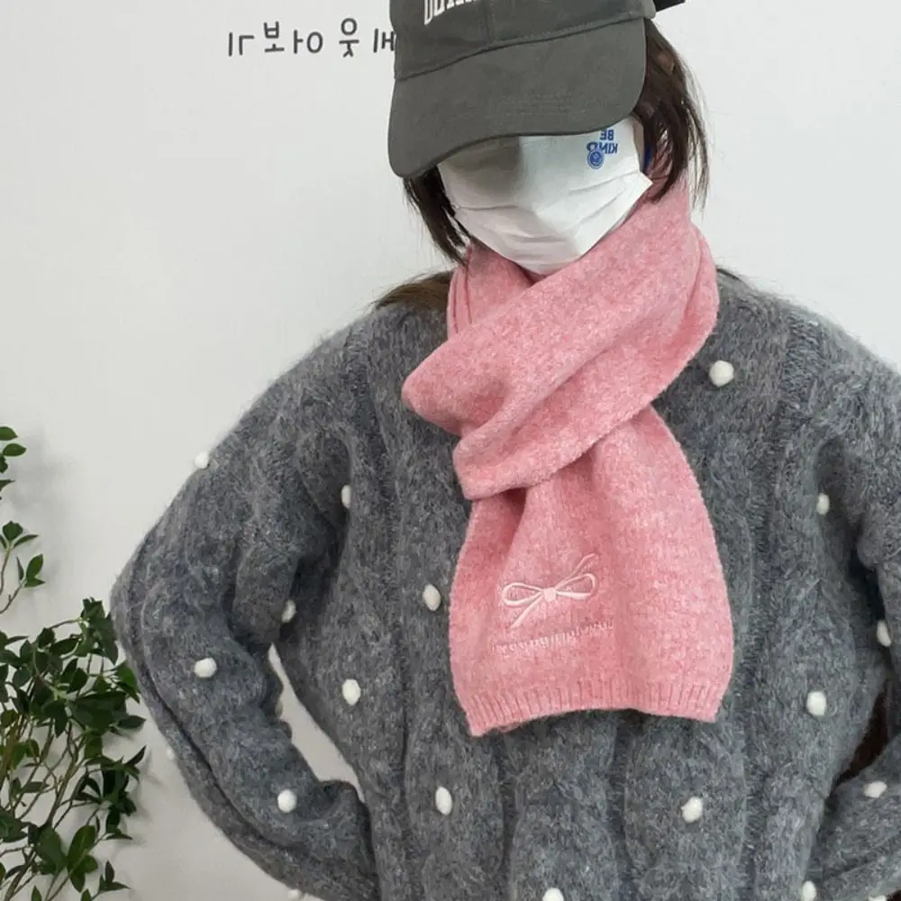 Элегантный женский шарф с вышивкой и бантом ветрозащитные вязаные шарфы из