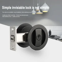 zfond black round handle hidden door lock keyless concealed invisible pocket door lock set double side door locks with key