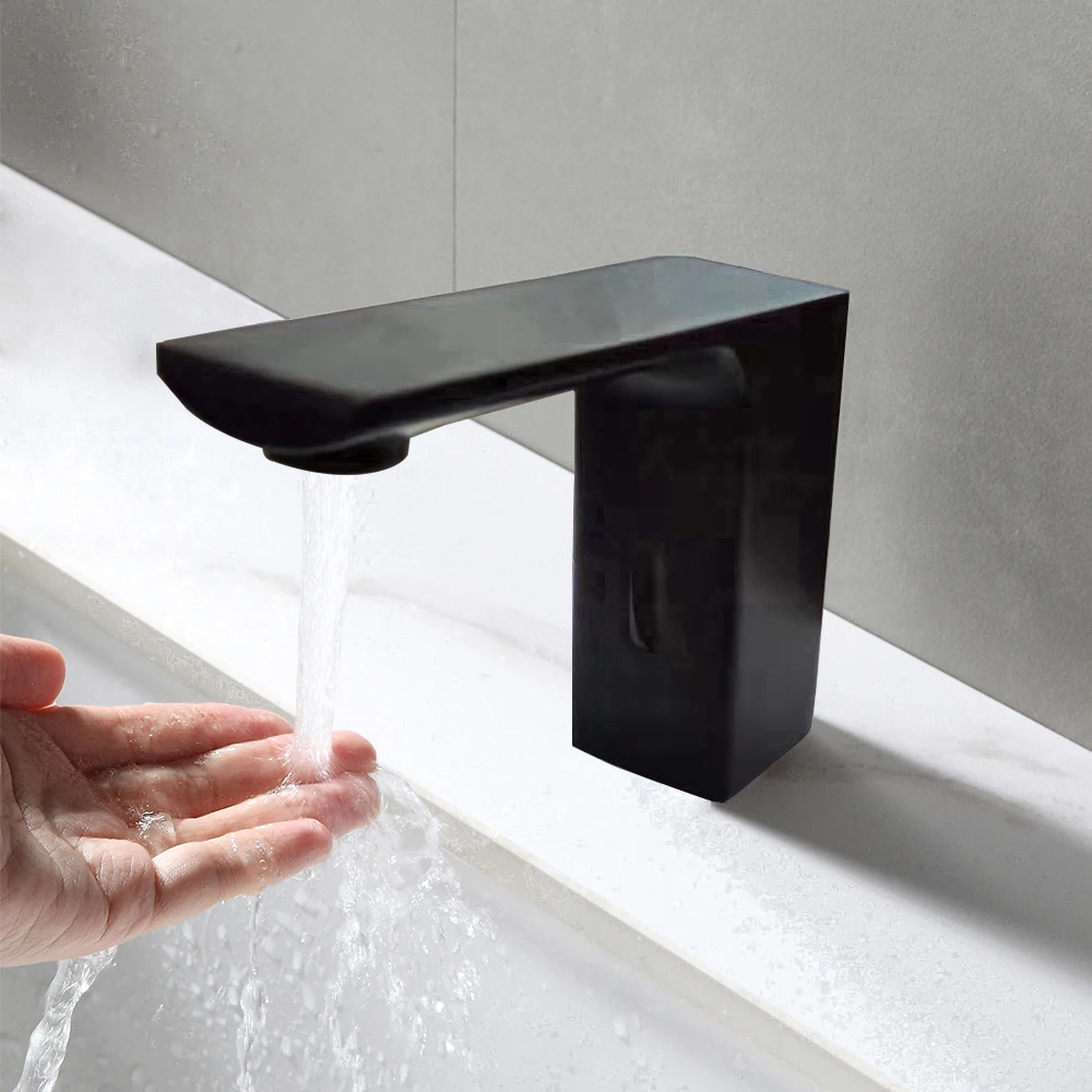 

Automatic smart basin faucet full brass material black negro color cold water coly ceramic valve core suitable for bathroom