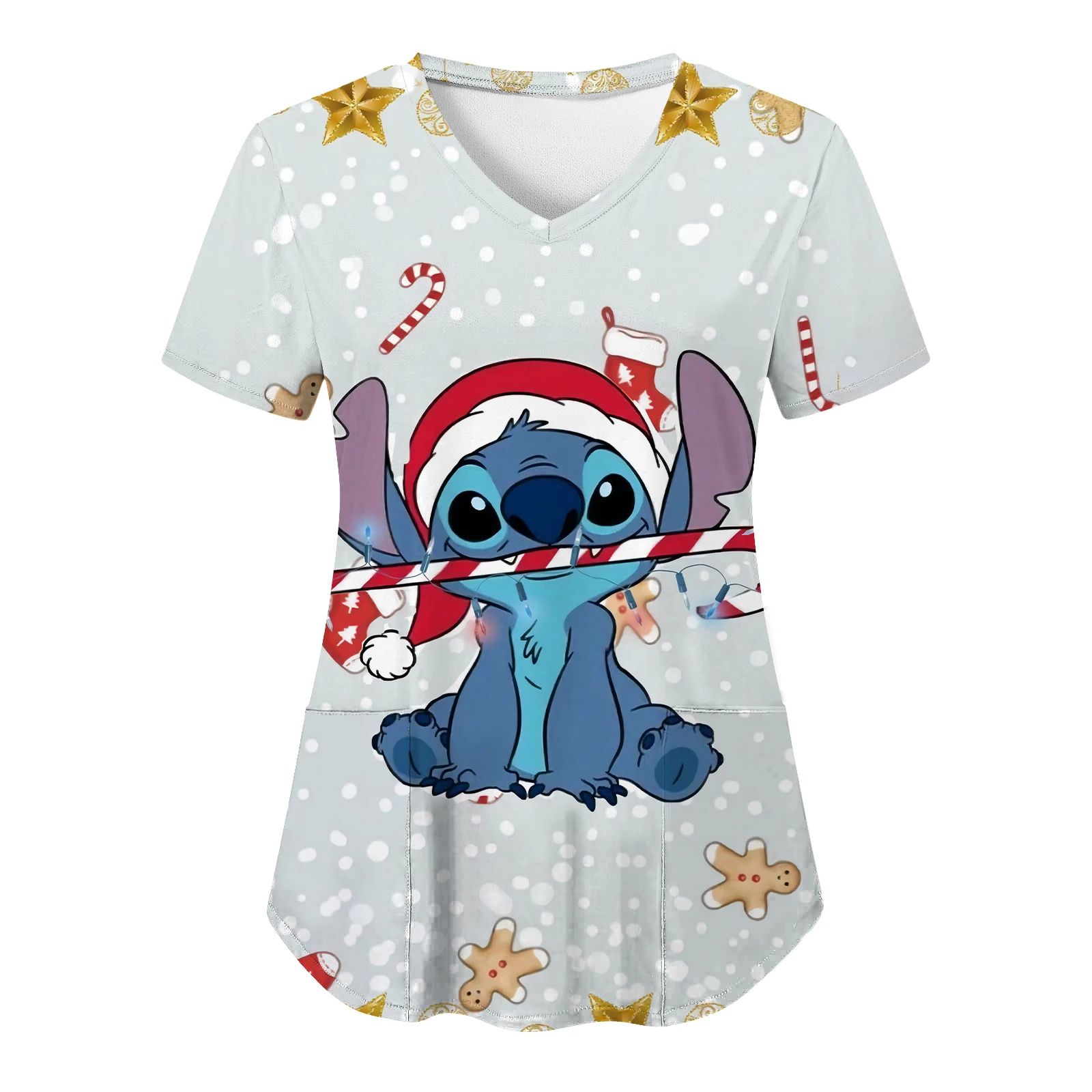 T-shirt Disney pour femmes vêtements d'été chemises à col en V hauts poches uniforme d'infirmière d'hôpital