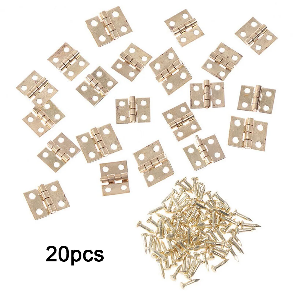 

20Pcs Brass Plated Mini Hinge Small Decorative Jewelry Wooden Box Cabinet Door Hinges With Nails Dollhouse Furniture Acc 10*8mm