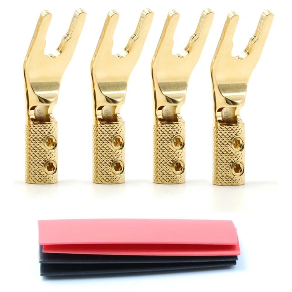 8Pcs Pure Copper Gold plated Y Spade Connector Plug Fork Connectors Plug Loudspeaker Cable Connector Plug Speaker Cable Jack