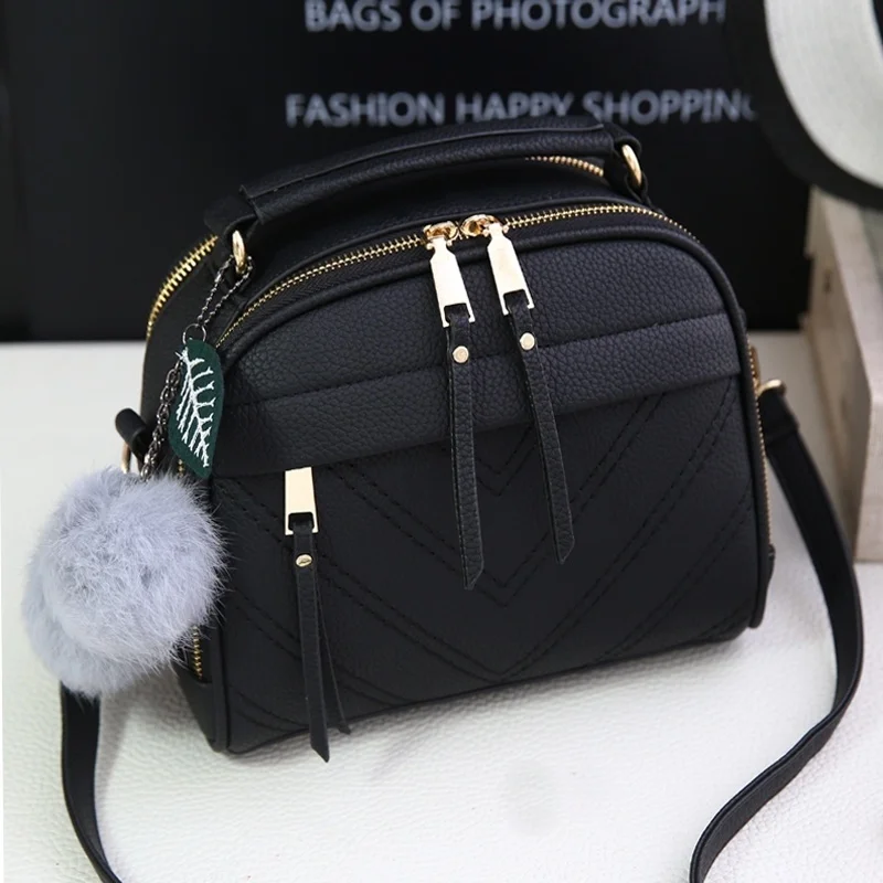 

PU Leather Handbag For Women Girl Fashion Messenger Bags With Ball Toy Bolsa Female Shoulder Bags Ladies Party Crossby Bag