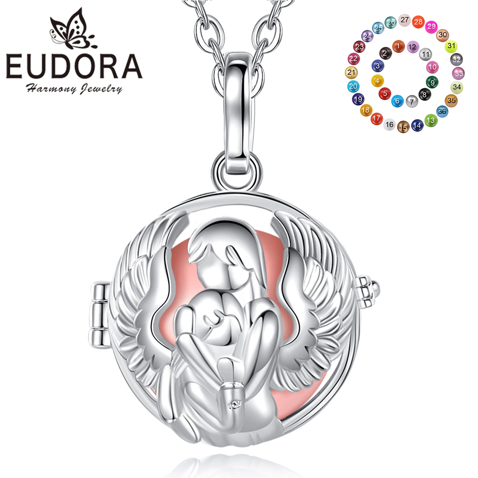 

Eudora 18mm Harmony Ball Angel Mother Baby Cage Necklace Pregnancy Chime Bola Angel Caller Pendant Fashion Women Jewelry Gifts