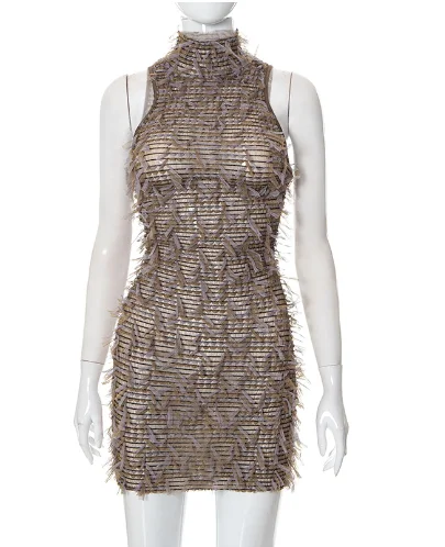 

2022 Fashion Women's Autumn New Style Special Fabric High Neck Sleeveless Wrap Hip Fitted Dress