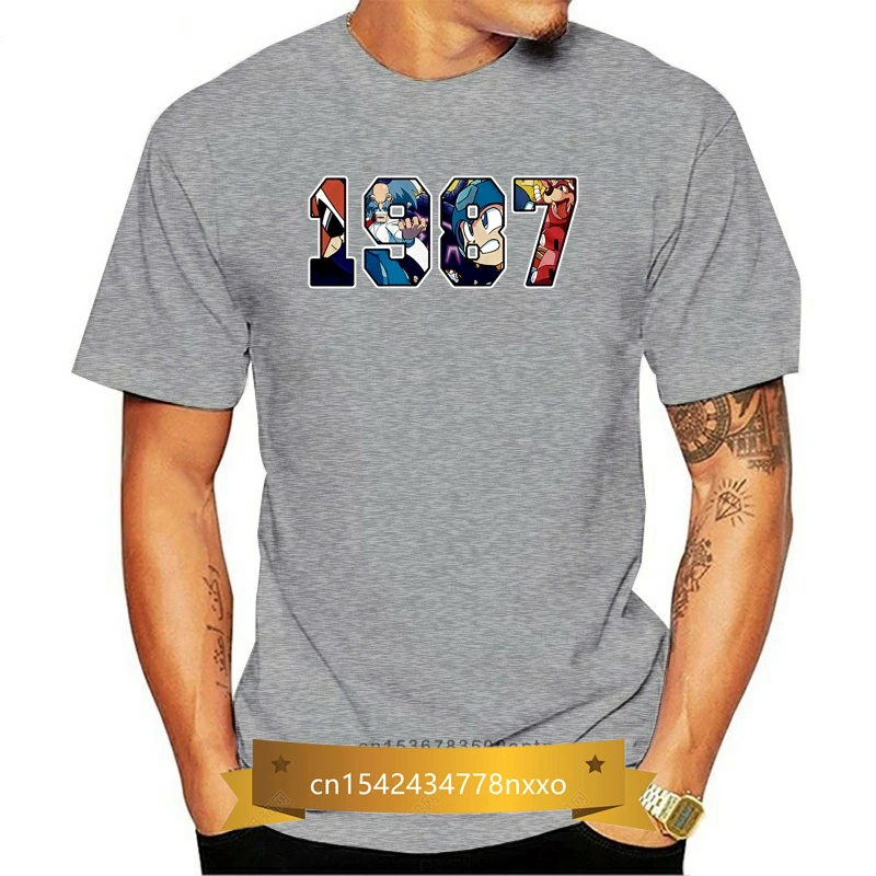 

Mega Man Men'S Short Sleeve T-Shirt Black 1987 Custom Made Tee Shirt