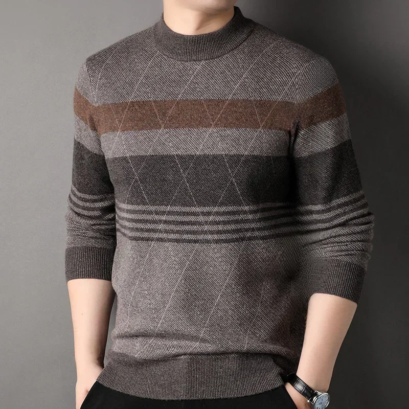 480 г утолщенный свитер из 100% чистой шерсти мужской зимний пуловер с воротником до