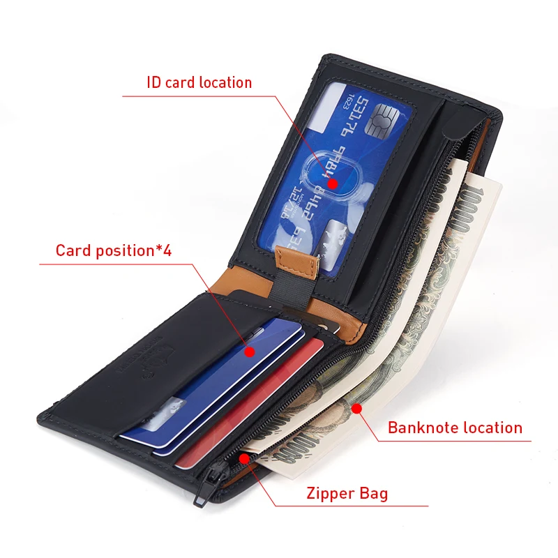 BISON DENIM Men's Leather Wallet Coin Pocket Bag Card Holder Photo Brand Luxury Cowhide Purse Business Men Gift Fashion Wallet