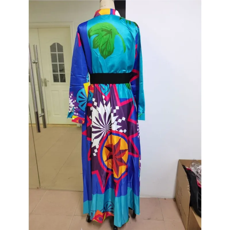 Fashion Shirt Long Dress Autumn Loose Party Muslim Abaya Big Swing African Dresses For Women Full Sleeve Button African Clothes