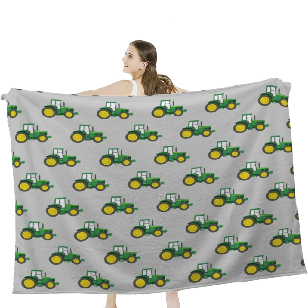 

Зеленые тракторы на сером сельскохозяйственном хозяйстве, тематическое одеяло, мягкое бархатное одеяло, постельное белье для кемпинга, оде...