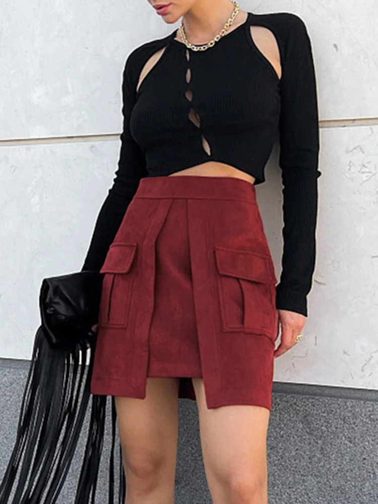 

Осень-зима 2022, женские сексуальные однотонные замшевые мини-юбки с высокой талией, офисные шорты, трапециевидная юбка для женщин