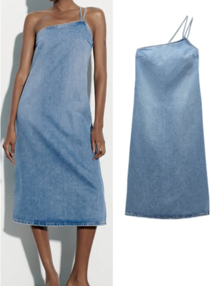 

Женские джинсовые платья до середины икры RDMQ, элегантные ассиметричные платья без рукавов, уличная верхняя одежда, весна-лето 2023