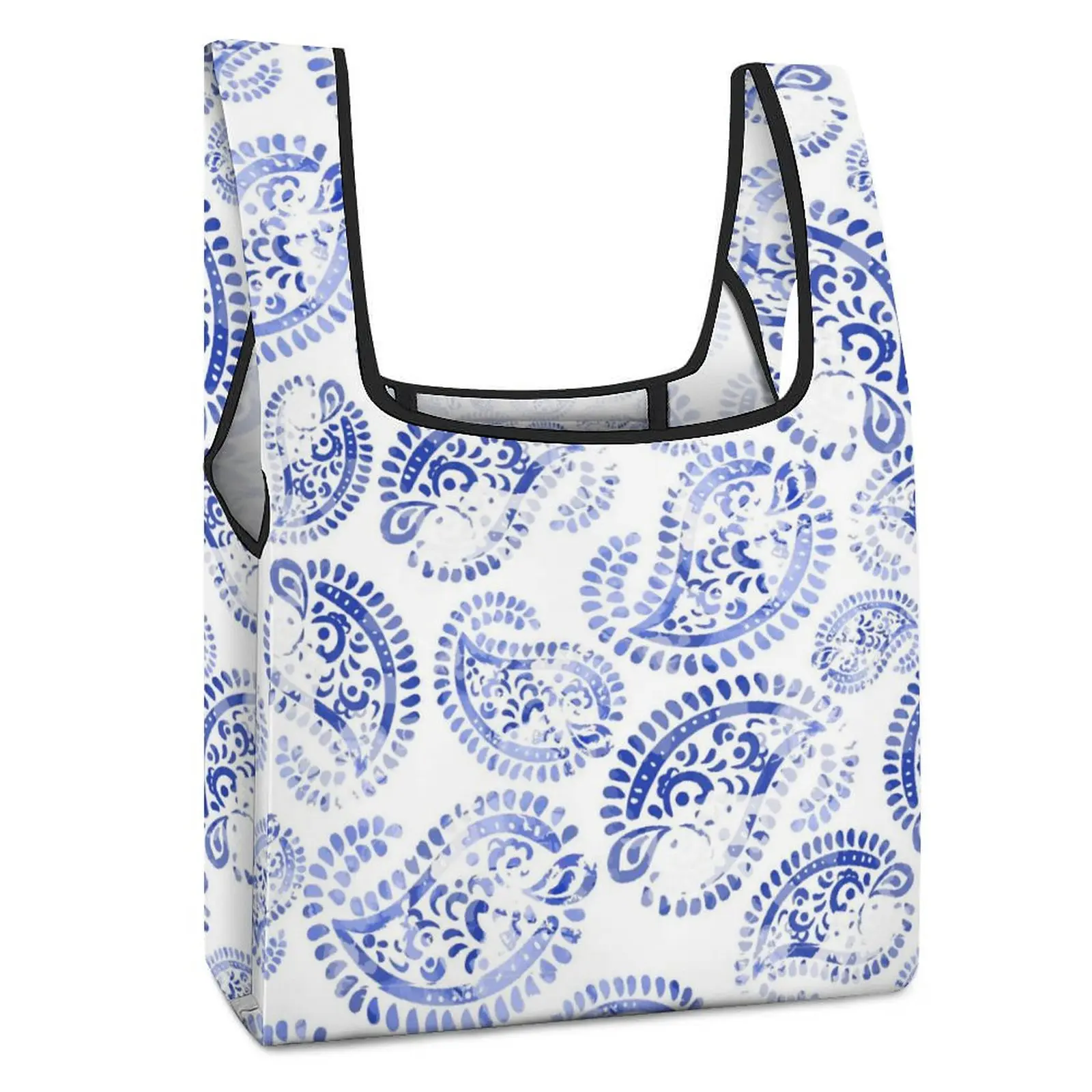 Customized Printed Blue Print Supermarket Shopping Bags Foldable Grocery Bag Clothing Shoes Packaging Cloth Bags