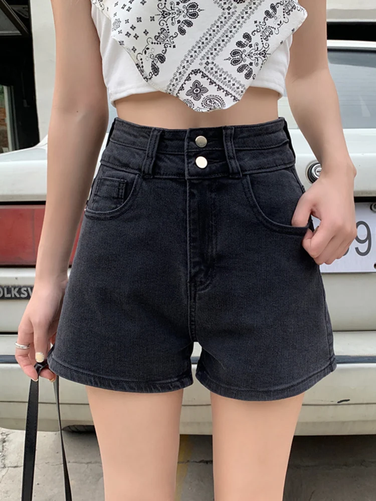 New Spring Summer Women High Waist Slim Fit Denim Shorts Streetwear Female Straight Button Jeans Shorts Bottoms
