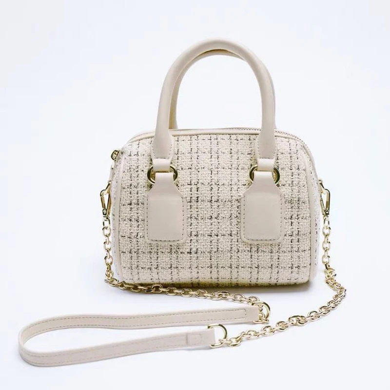 

New Woolen Cloth Handbags Women Bags Designer Shell Cute Side Bag Portable Pillow Chain Boston Zipper Female Shoulder Bags