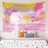 dreamy colourful tapestry aesthetic moon starry sky deer hippie wall hanging bedroom living room dorm home study decor blanket