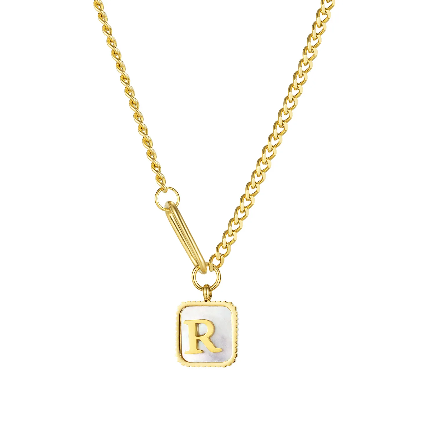 

Fashion Square R Letter Shell Pendant Necklace Stainless Steel Jewelry for Women Letter Clavicle Necklace Party Gift