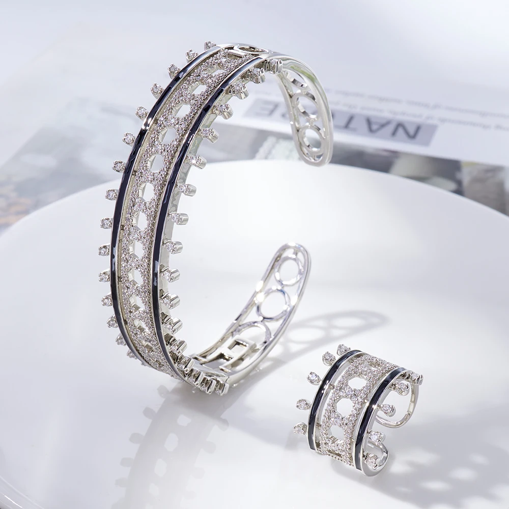 Tirm 2 шт. Набор браслета для женщин фианиты искусственный браслет кольцо Дубай