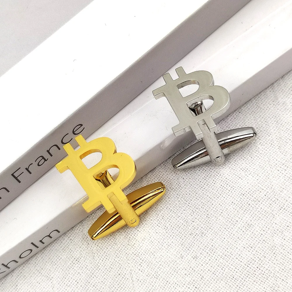 

Stainless Steel Bitcoin Sign Pattern Cufflinks Personalized Men French Shirt Cufflink Fashion Jewelry Fathers Day Gift Wholesale