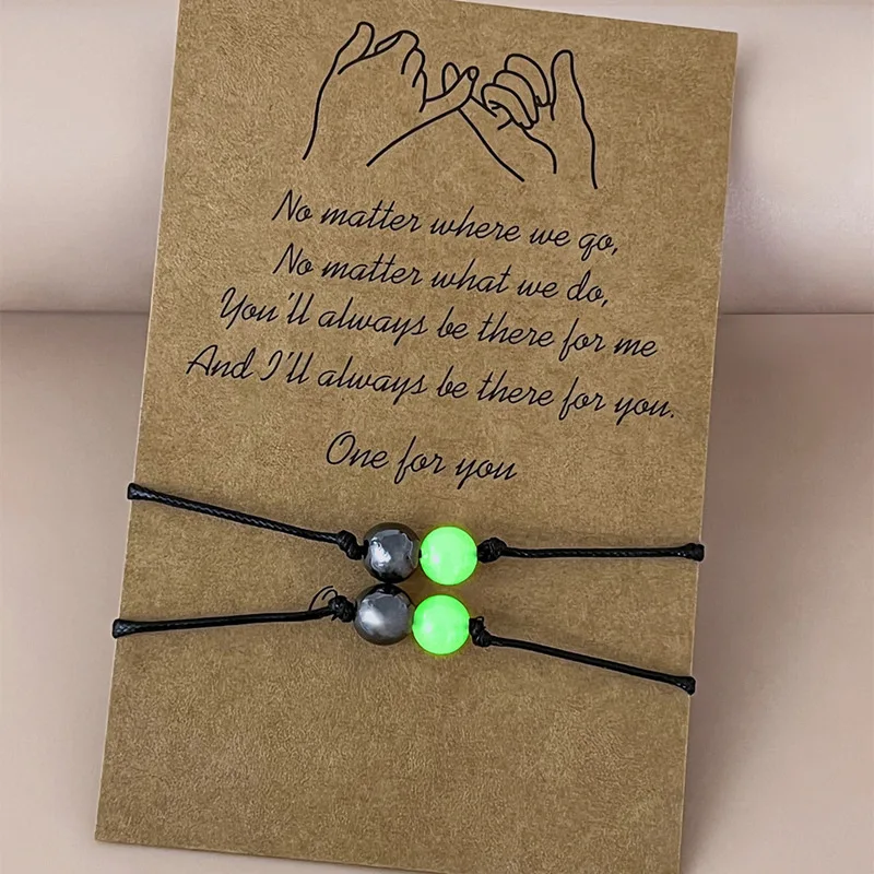 

2PC Magnetic Hematite Beads Bracelets for Lovers Woven Charm Luminous Beads Couple Distance Paired Bracelets Valentines Day Gift