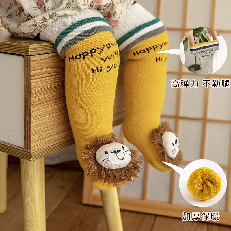 

0-18M Toddler Baby Boys Girls Cartoon Socks Winter Autumn Warm Non Slip Floor Grip Sock with Doll Decor Baby Accessories