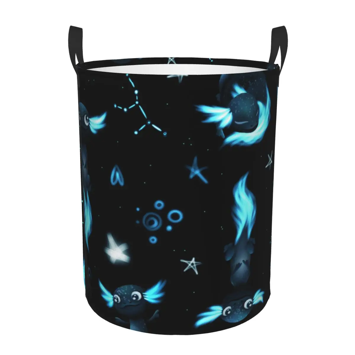 

Folding Laundry Basket Axolotls Stars Constalations Round Storage Bin Large Hamper Collapsible Clothes Toy Bucket Organizer
