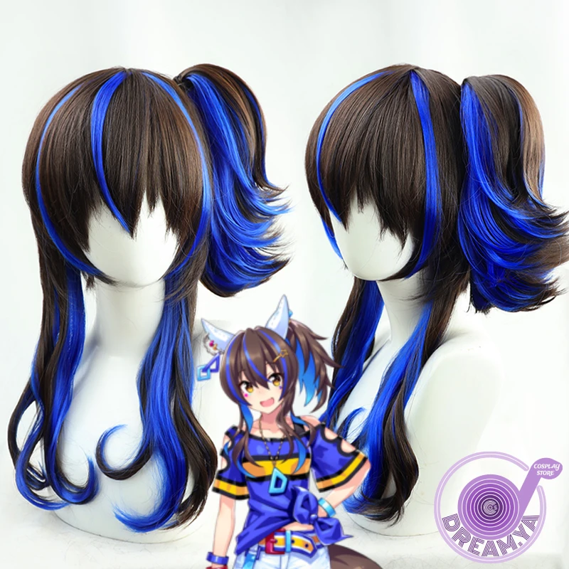 

Daitaku Helios Cosplay Wig Uma Musume Pretty Derby Black Blue Miexed Long Ponytail Synthetic Hair Halloween Party + Wig Cap