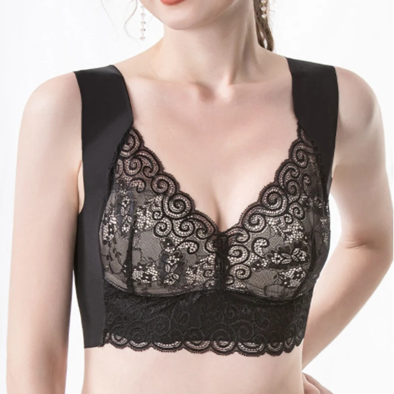 

Lace One-Piece Invisible Women's Casual Sleep Bra Soft Wide Strap Beauty U-Back Breathable Bralette Elegant Smooth Underwear