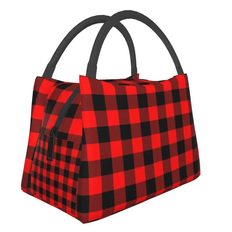 

Classic Red Black Buffalo Plaid Thermal Insulated Lunch Bags Fashion Tartan Gingham Lunch Container for Storage Meal Food Box
