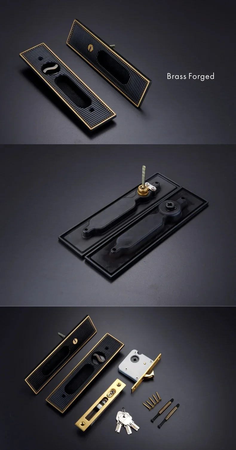 Латунный набор замков для раздвижной двери современный полосатый двухтактный