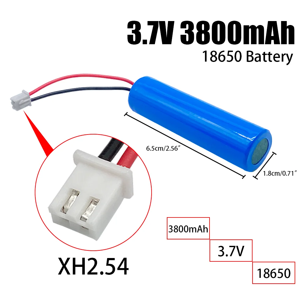 

3.7V lithium ion rechargeable battery 3800MAH 18650 with replacement socket, emergency lighting xh2.54 line
