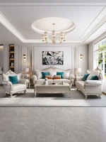light luxury solid wood villa sofa european luxury leather 123 sofa combination living room full set silver furniture