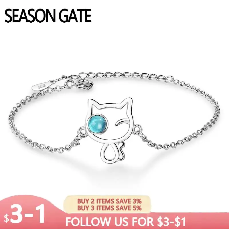 

Fine Silver Color Jewelry Cute Blue Cat Adjustable Bracelet for Woman INS Hotsale All-match Accessories Girls Gifts SB145