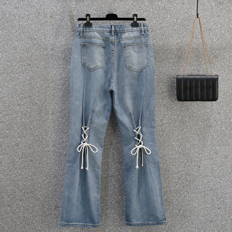 

Gothic Punk Harajuku High Waist Denim Long Trousers Women Back Lace Up Jeans Design Wide Leg Pants Streetwear 2022 Plus Size 5xl