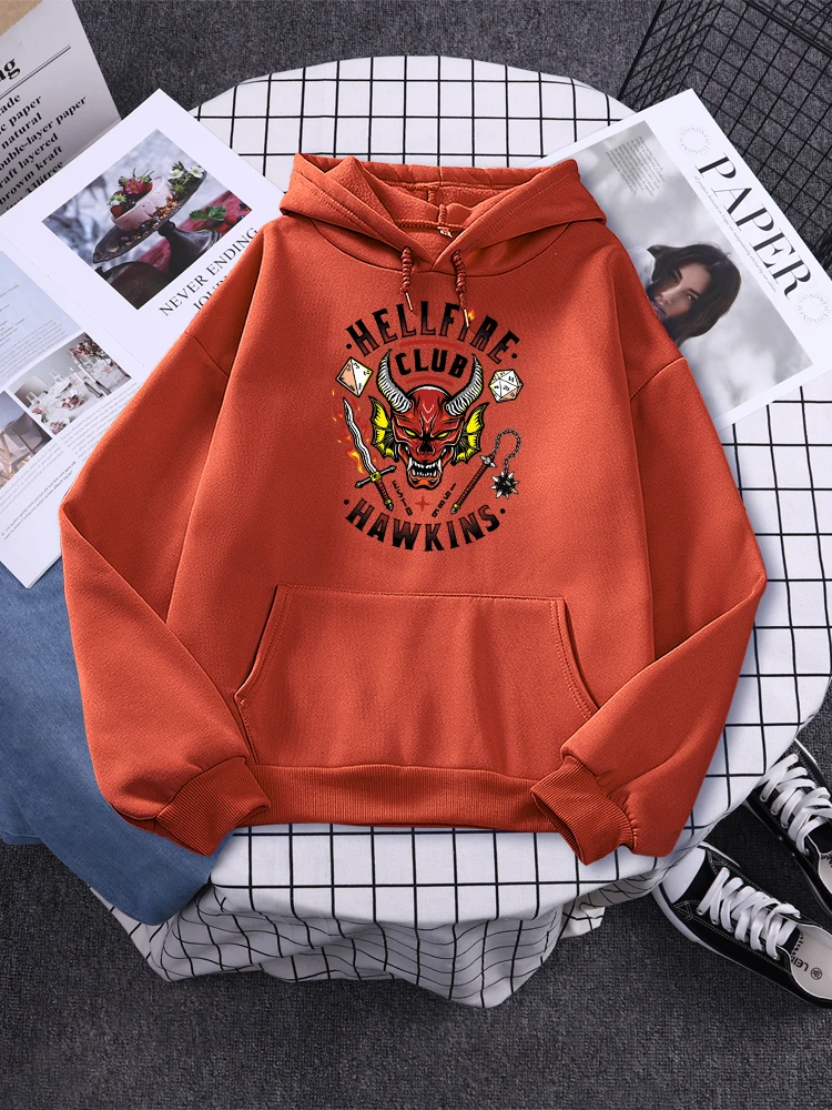 

Hellfire Club Hawkins Monster Fangs Prints Woman Hoodie High Street Tops Creativity Pullover Fashion Long Sleeves Women Hooded