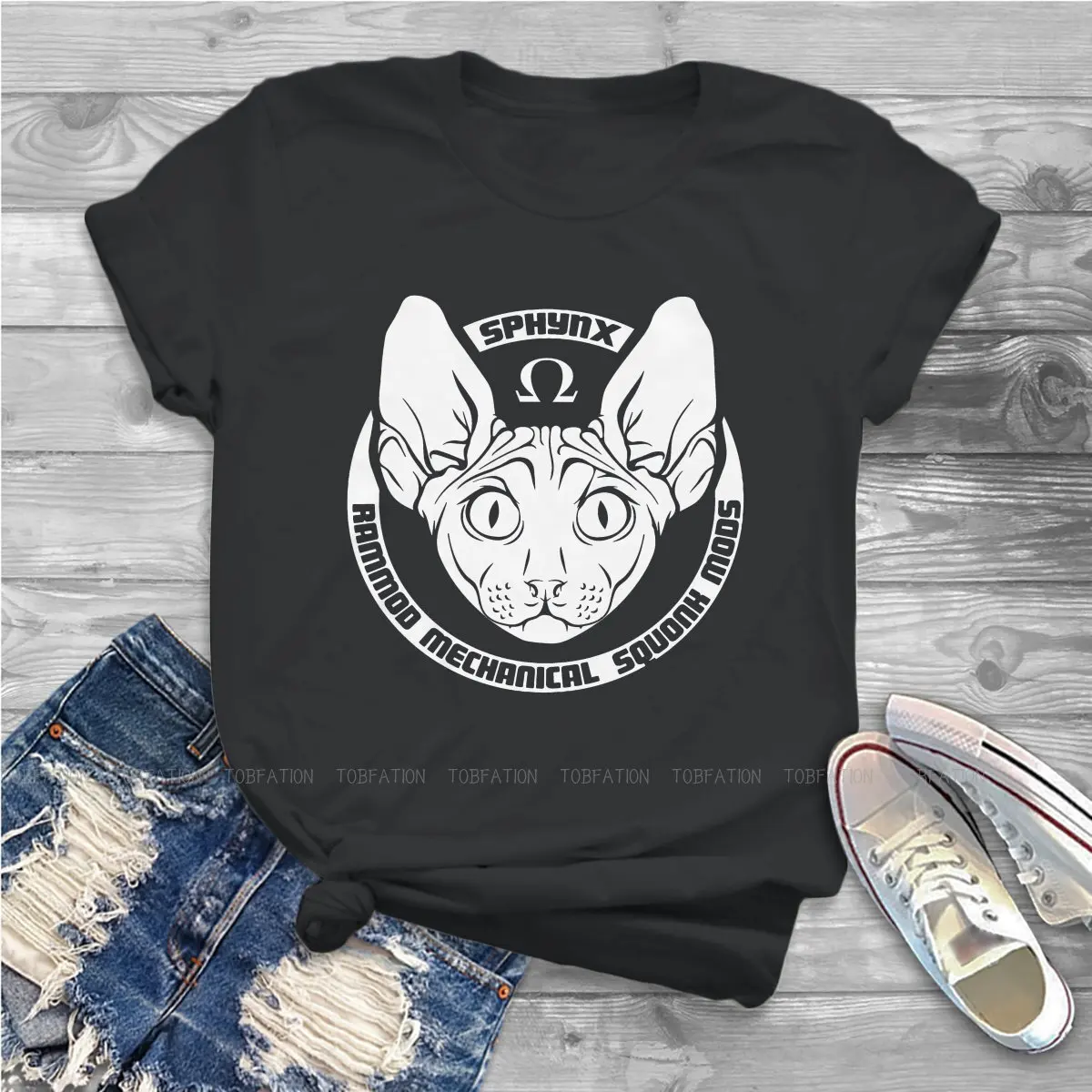 Белая футболка Rammod с рисунком кота без волос в стиле Sphynx симпатичная 4XL женская