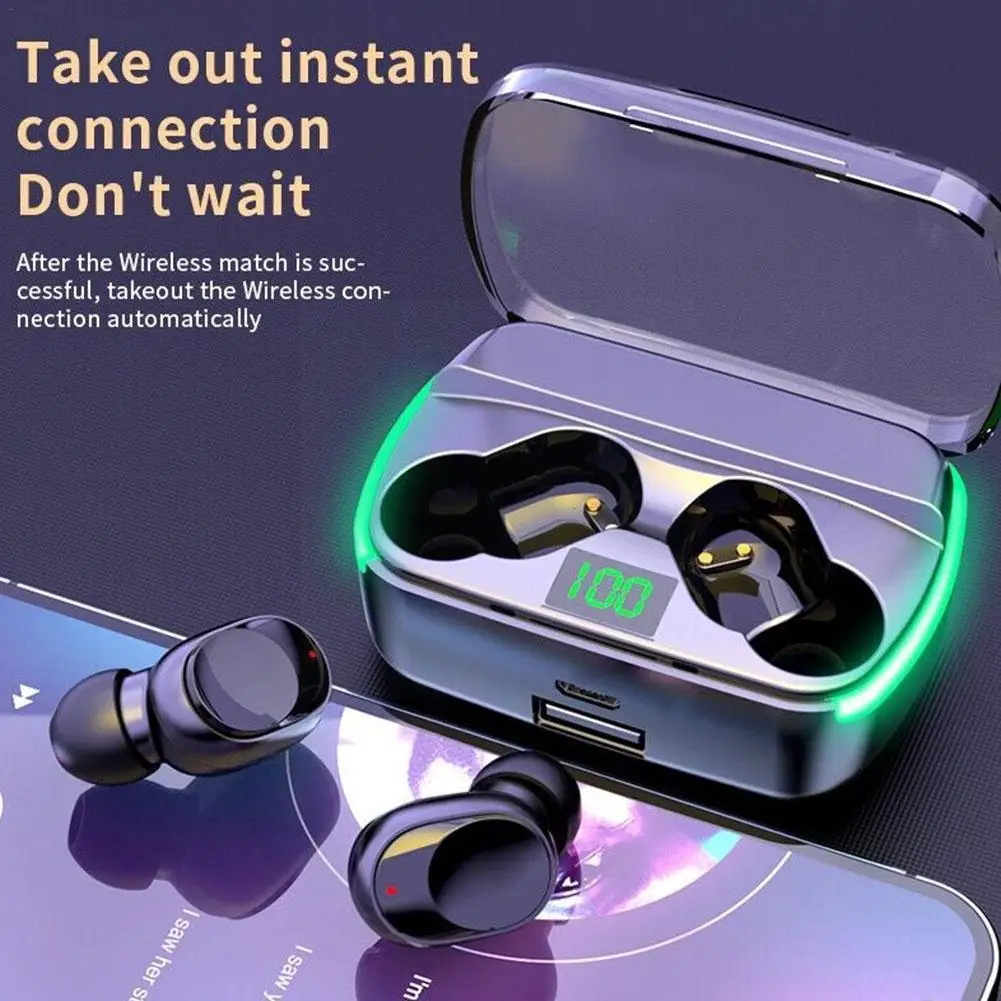 

Digital Display Bluetooth 5.3 Earbuds Noise Reduction M60 with Light Headphones Control Breathing Earphones 1200mAh S V2H5