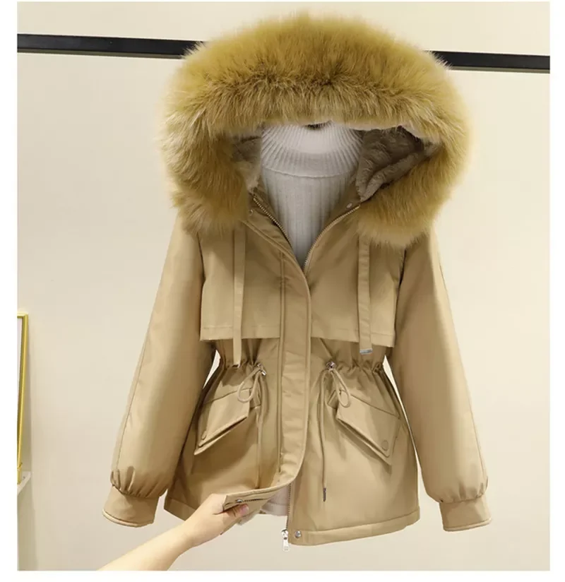 New2022 Padded Plus Size 2XL Winter Big Fur Jacket Women Loose Slim Warm Hooded Parka Coat Down jacket
