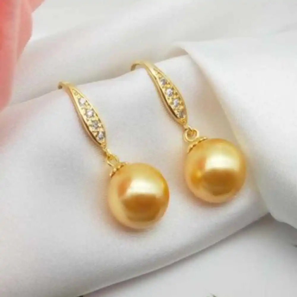 

Fashion Golden Shell Pearl Dangle Earrings 14K Mother's Day Classic Thanksgiving Beautiful Aquaculture Cultured Gift Ear stud