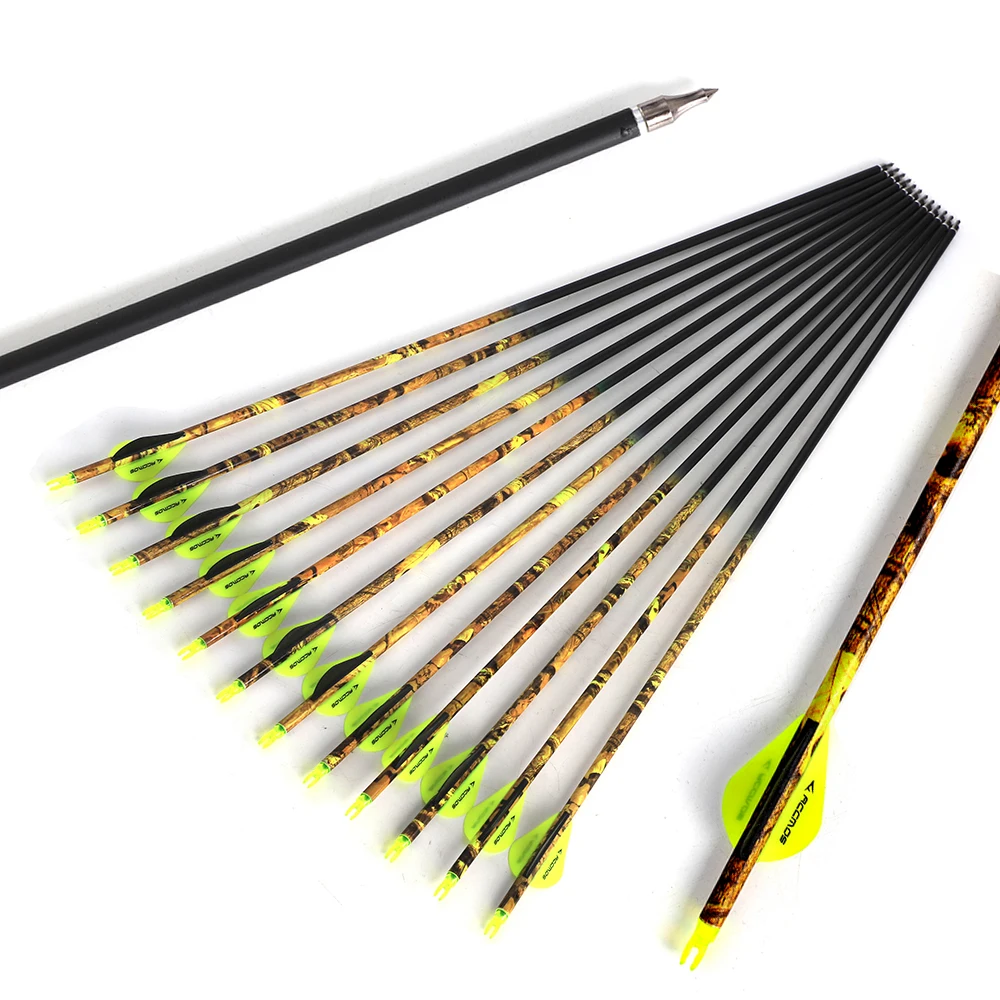 

30in Mixed Carbon Arrow with Replaceable Arrowhead Spine 500 OD 7.8mm for Aldult Youth Recurve Bow Hunting Shooting Camo Shaft