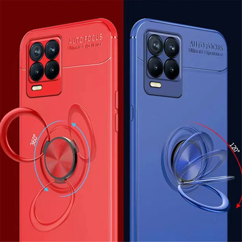 

For Realme 8 Shockproof Case For Realme 8 8 Pro 8i Silicone Ring Stand Phone cover for OPPO Reno 6 Z 5G 5 Pro 5 Lite 5Z 5F Coque