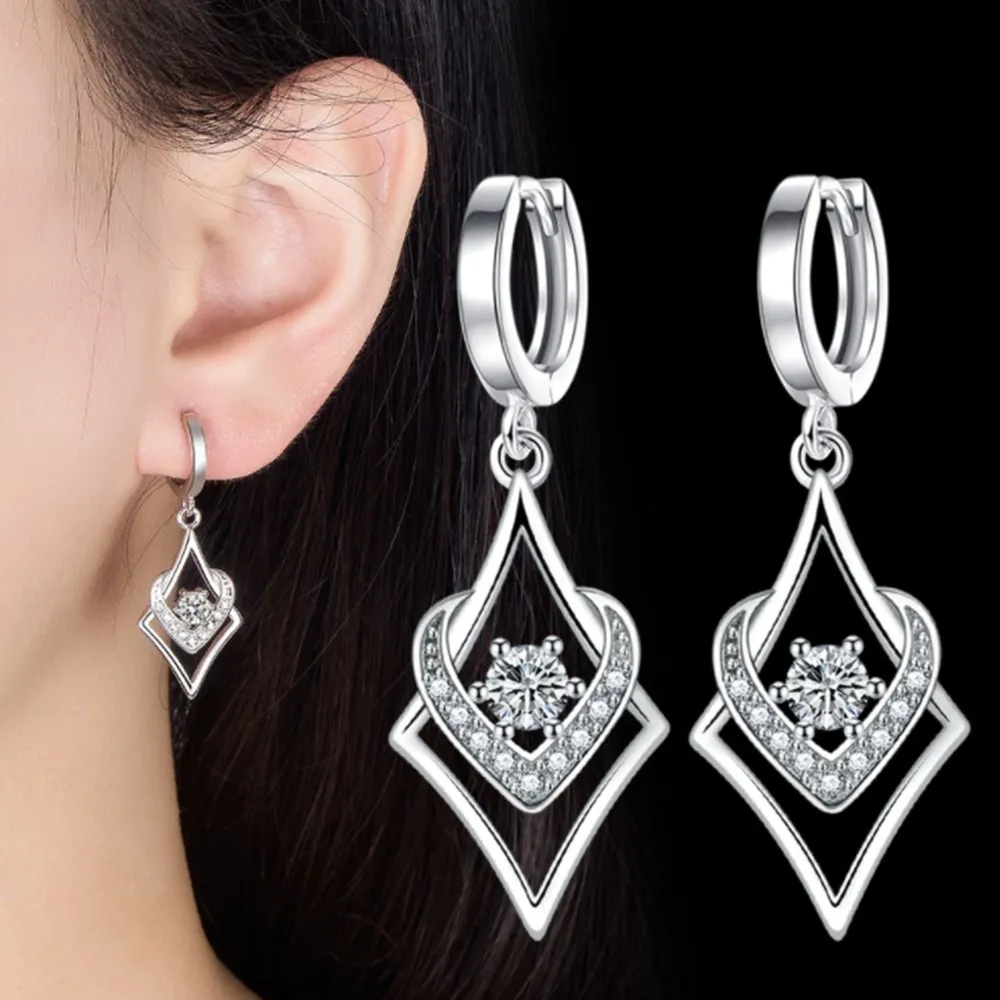 

Wholesale S925 Sterling Silver Trendy WomenFashion Jewelry High Quality Crystal Zircon Heart Love Crop Tassel Hook Earrings